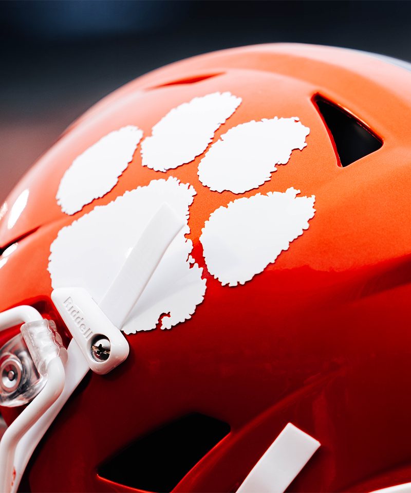 Clemson football helmet with the tiger paw