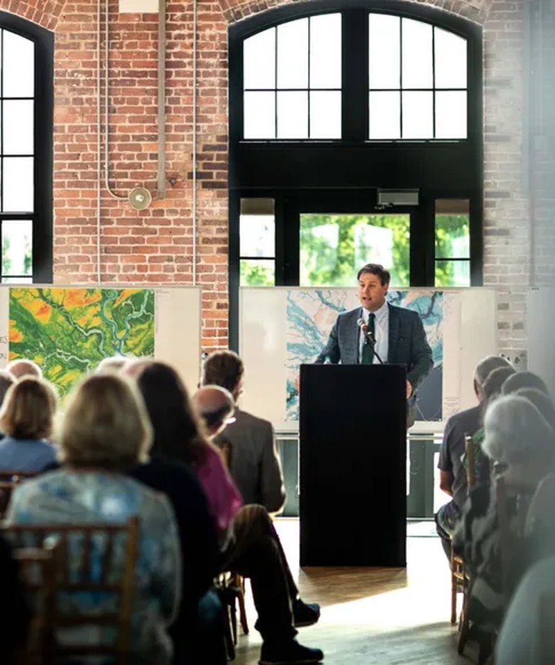 William Cogswell speaking at a campaign event in Charleston