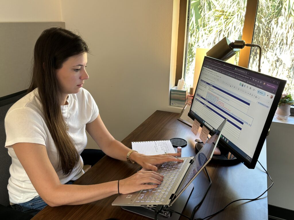 Rachel working at desk